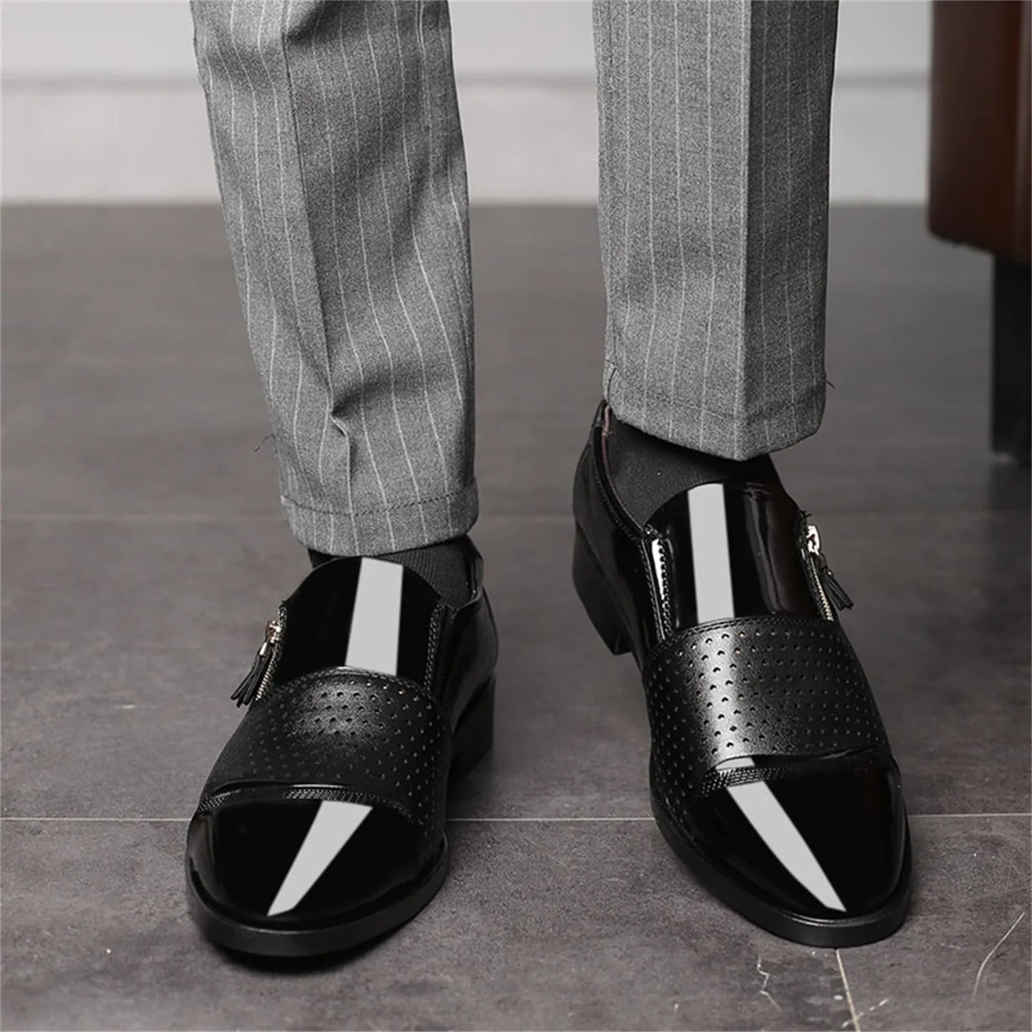 Leather Dress Shoes Men Fashion Summer And Autumn Men Leather Shoes Pointed Toe Low Heel Zipper Mens Leather Athletic Shoes