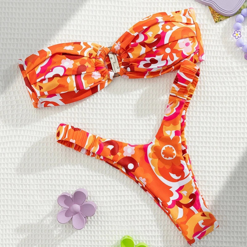 Micro Bikini Push Up Women Swimsuit Fashion Print Bikini Set Split Swimwear Summer 2025 New Beachwear Lady Bathing Suit 2 Piece