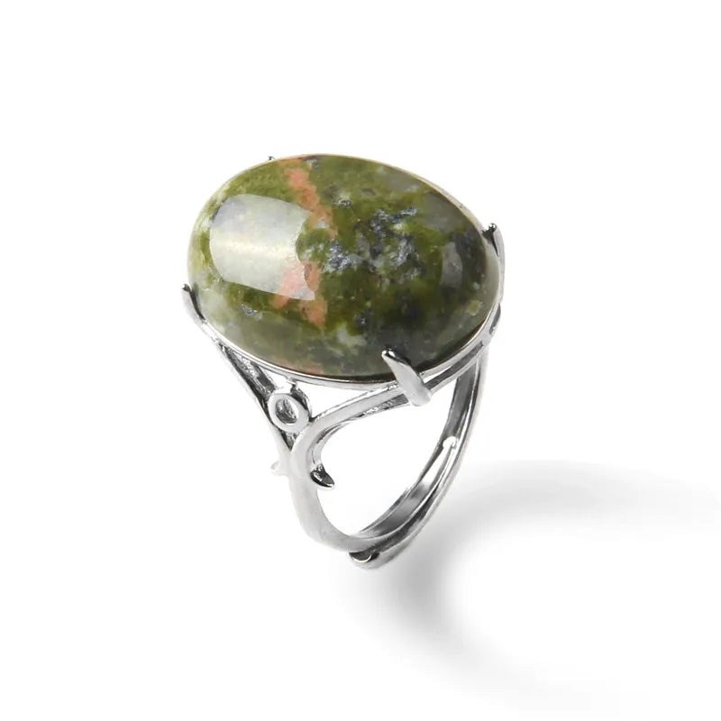 Rose Quartzs Rings Natural Stone Labradourites Beads Rings Silver Color Rings Party Wedding Anniversary Engagement Gifts Jewelry