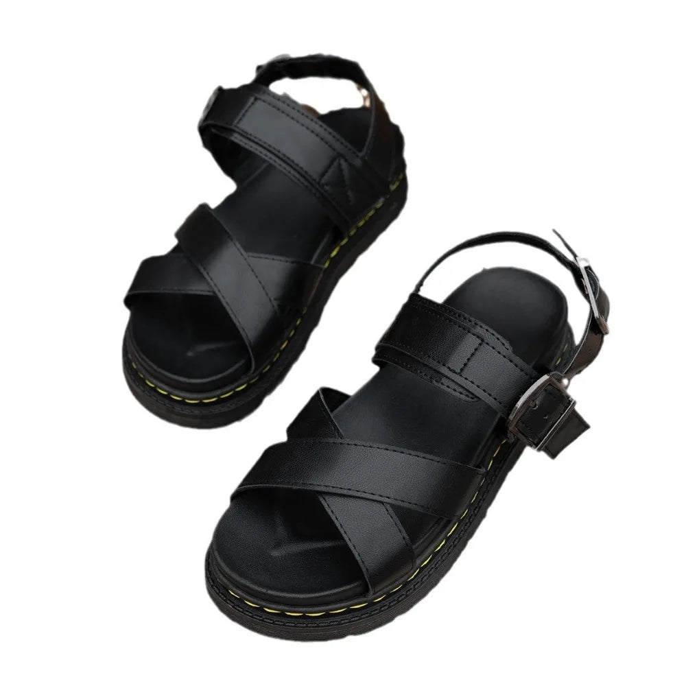 2025 Summer Women's Sandals Thick Bottom Martin Sandals Women's Roman Buckle Beach Shoes Sponge Cake Thick Bottom Sandals