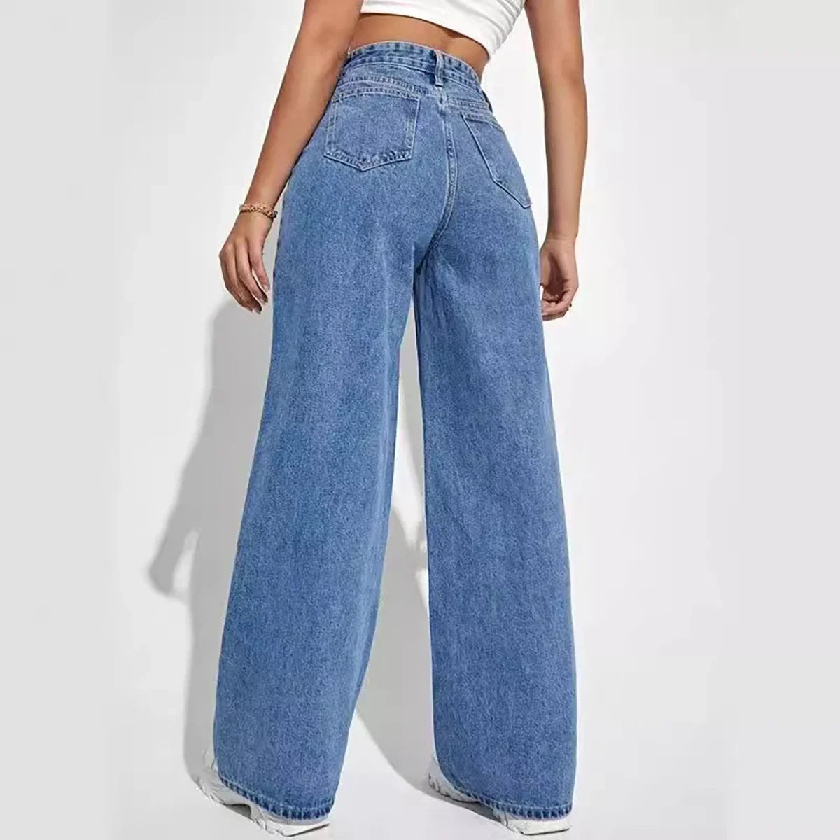 Women's New Dark Blue Wide Leg Straight Jeans Slimming All-match Spring Summer