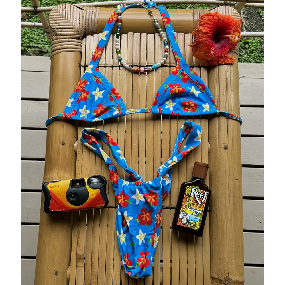 Sexy Micro Bikini Women Swimsuit Female Swimwear Thong Bikinis Set Brazilian Halter Beach Wear Print Bathing Suit