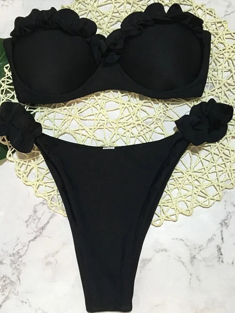 2025 New Summer Swimwear Bikini Set Sexy Leopard Strapless Bikini 2 Piece Set Women Split Swimsuit High Waist Beach Style Bikini
