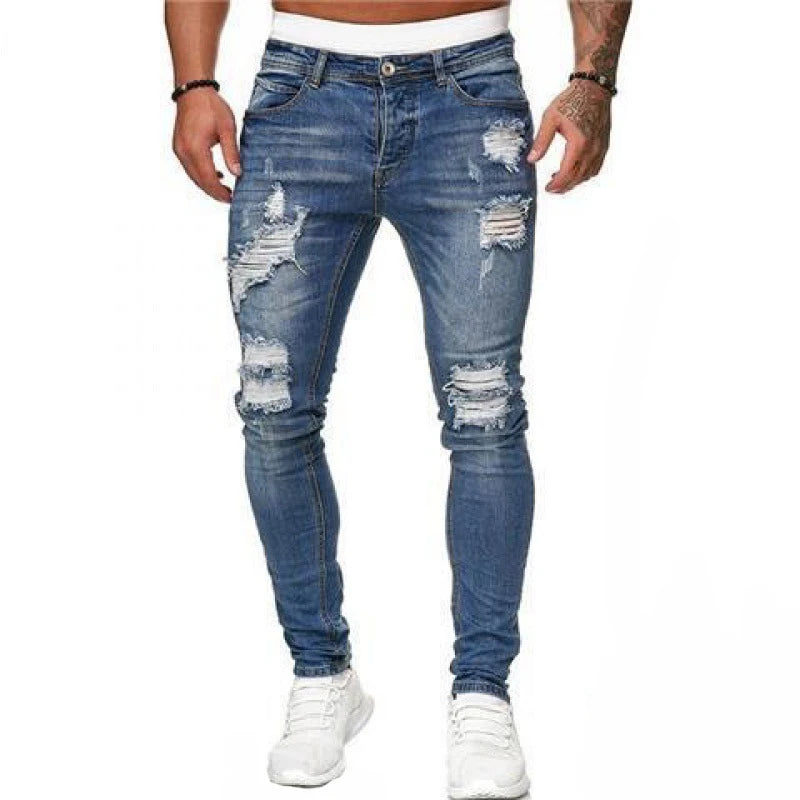 Fashion Men's Slim Jeans New Casual Pencil Pants Zipper Hole Denim Pants Punk Skinny Pantalones High Street Clothing Slim Jeans