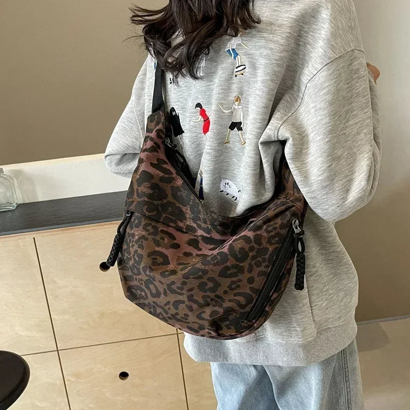 Leopard Print Crossbody Bags for Women Corduroy Casual Shoulder Tote Bags Ladies Sac A Main Femme Designer Luxury Handbags 2024