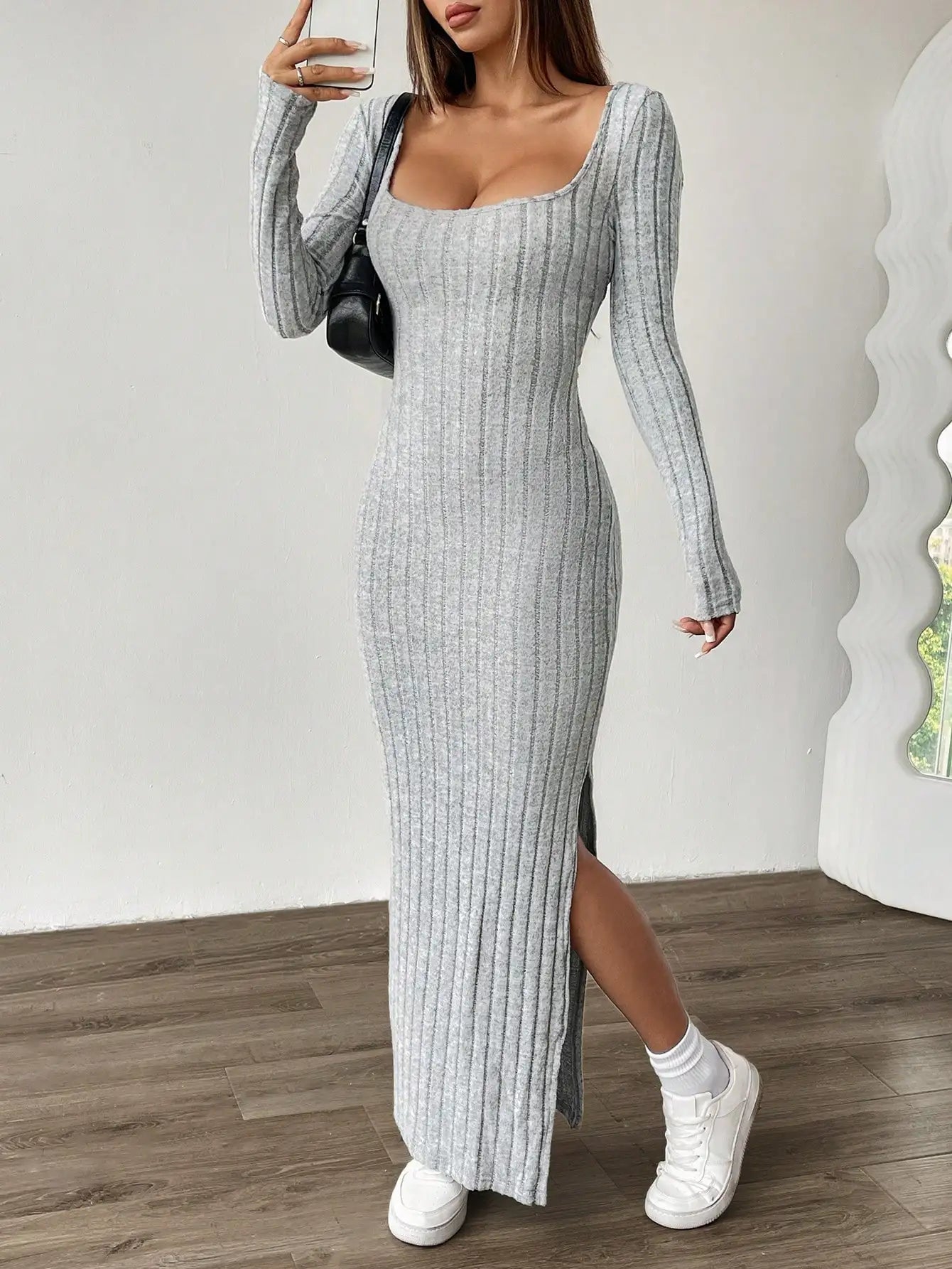 Autumn sexy backless slim slim slit long dress for women