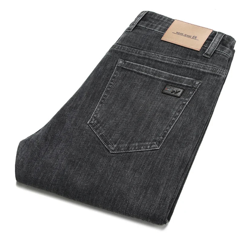 2025 New Autumn Men's Stretch Slim Jeans Straight Leg Casual Denim Trousers Male Business High Quality Classic Blue Gray Black