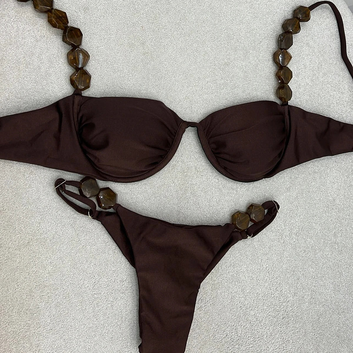 Push Up Bikini Sexy Women Swimsuit Female Swimwear Sexy Bikini Set Brazilian Swimming Suit Solid Shiny Beachwear