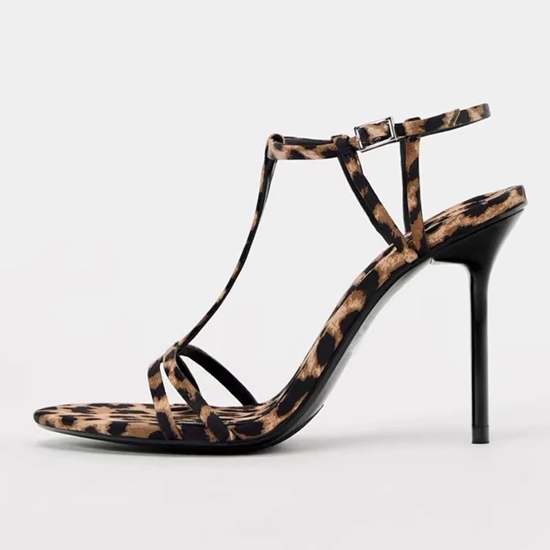 High Heels Leopard Women Sandals Elegant Fashion Shoes Sexy Dress Summer Pumps 2025 Designer Slippers Luxury Zapatos De Mujer