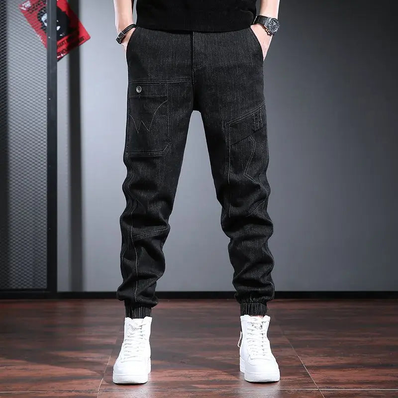 Korean Retro Workwear Jeans Men's Autumn Thin Casual Wear-Resistant Straight Leg Pants With Multiple Pockets Long Pants