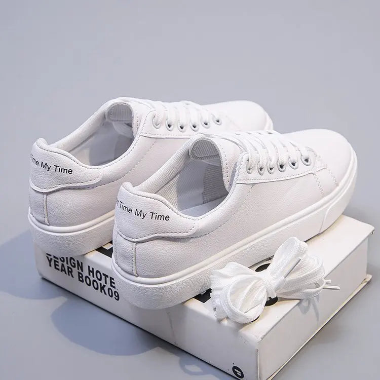 PU Leather White Shoes New Fashion Platform Shoes Solid Color Casual Shoe Classic Sneakers