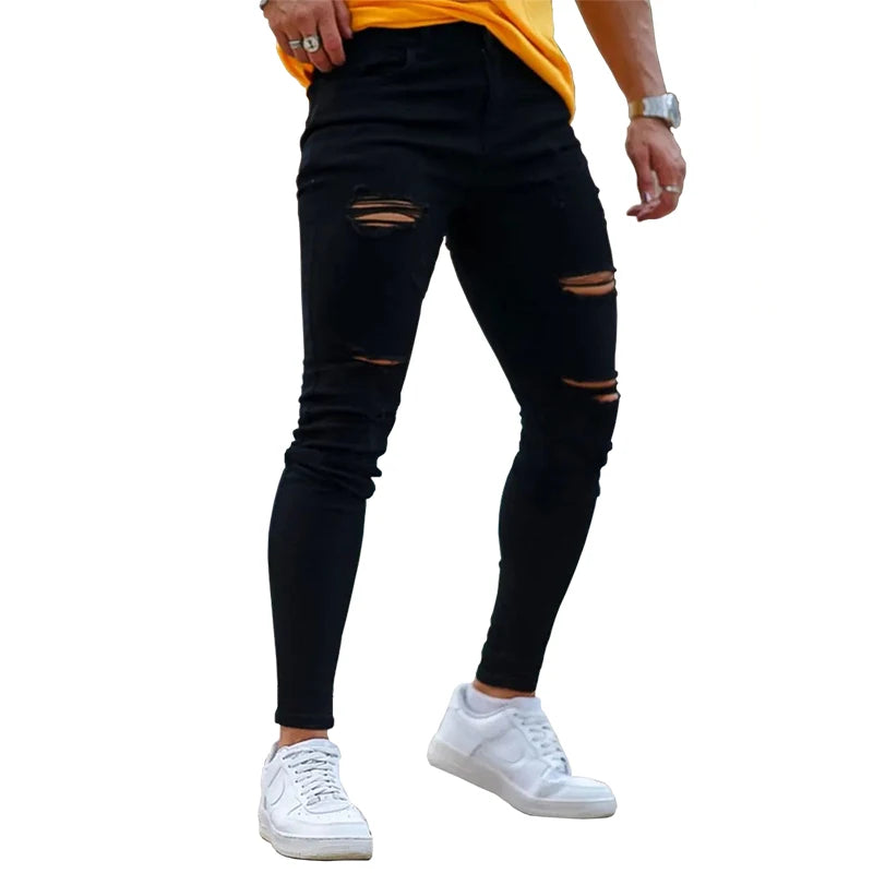 Men Skinny jeans Pencil pant Solid Color Straight Classic Denim Trousers Casual Daily For Office Parties Male  Cowboy Pants