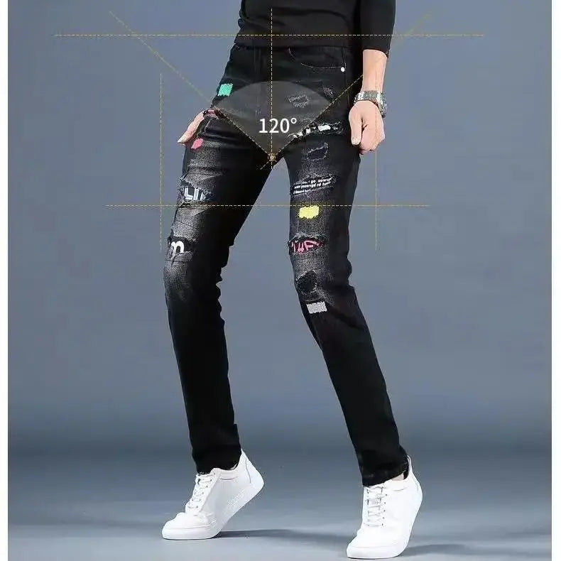 2025 high quality printing slim fit jeans men,Fashion Classic Denim Skinny Jeans Male men's casual High Quality Trousers