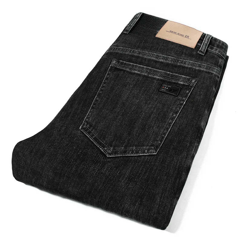 2025 New Autumn Men's Stretch Slim Jeans Straight Leg Casual Denim Trousers Male Business High Quality Classic Blue Gray Black