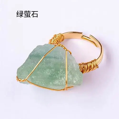 10-20mm Amethyst Rose Quartz Fluorite Natural Stone Irregular Gem Mineral Ring Jewelry Adjustable Hand Woven Ring
