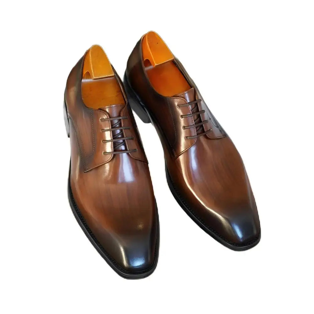 Wood Grain Derby Shoes Fashion Formal Shoes for Man Business Dress Square Toe Rubber Social Men's Shoe Stitching Oxfords