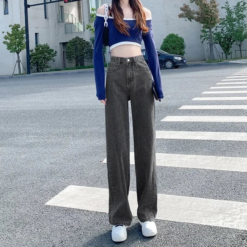 Loose Wide Leg Jeans Women's New Style Pink High Waist Slimming Floor Length Vibe Wind Summer Jeans Casual Comfortable Fit