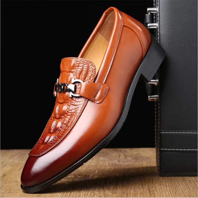 Man Shoes Crocodile Grain Leather Dress Business Office Slip-on Mens Wedding Party Loafers Men's Casual Buckle Flats