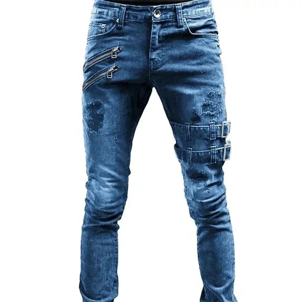 2024 Plus Size Straight Jeans Man Pants Spring Summer Boyfriend Jeans Streetwear Skinny Zips 3 Colors Cacual Long Denim Trousers