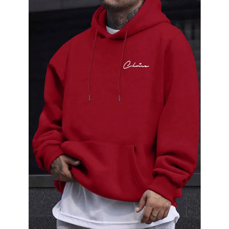 2025 New Simple Printed Men's Casual Hoodie Comfortable Hoodie with Kangaroo Pocket Loose Casual Four Seasons Street Hoodie