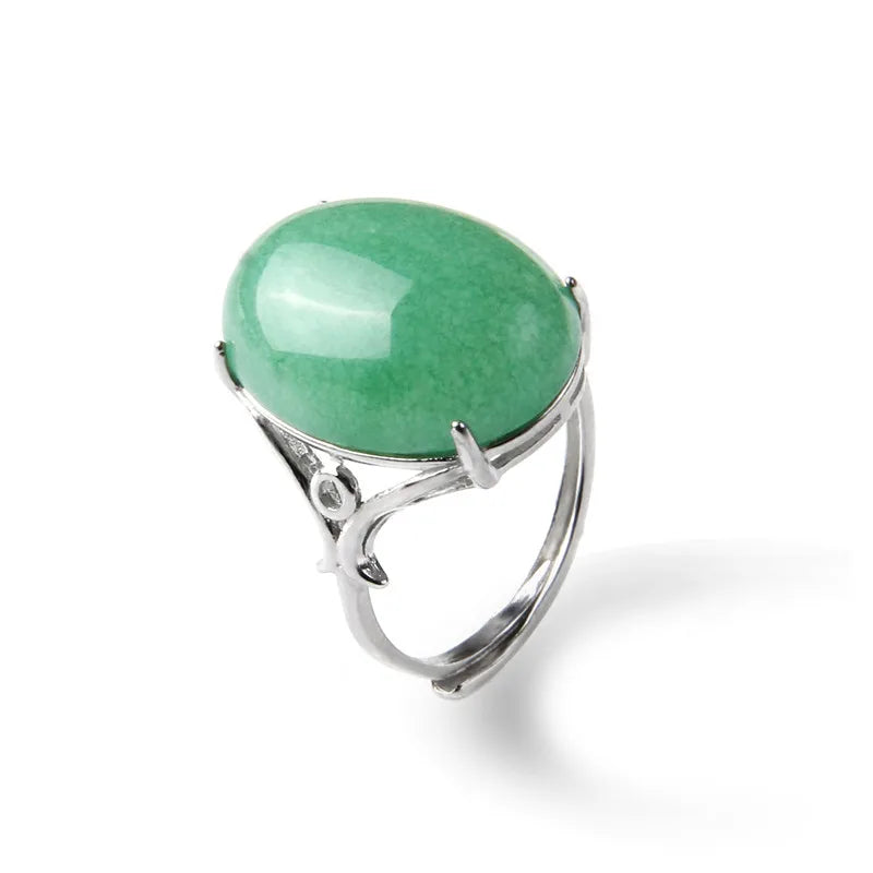 Rose Quartzs Rings Natural Stone Labradourites Beads Rings Silver Color Rings Party Wedding Anniversary Engagement Gifts Jewelry