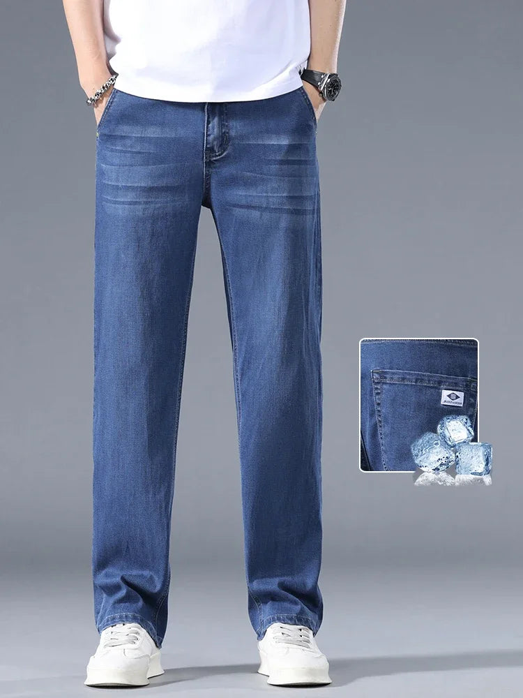 Lyocell Business Jeans Men's Spring Thin Casual Straight Fashion Loose Brand Pants Comfortable Male Denim Trousers