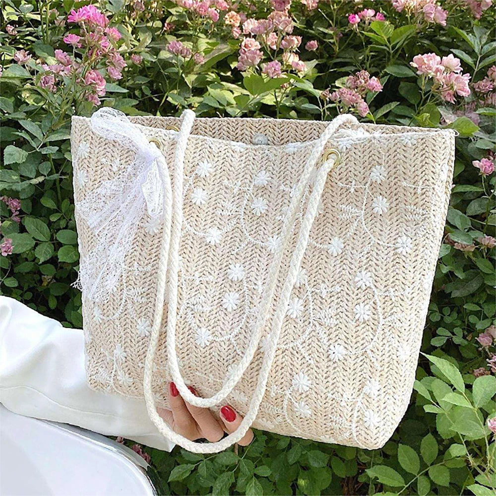 Travel Holiday Shoulder Lace Lace Lace Lace braided bag Large capacity beach bag Straw braided style handbag shoulder bag cmc