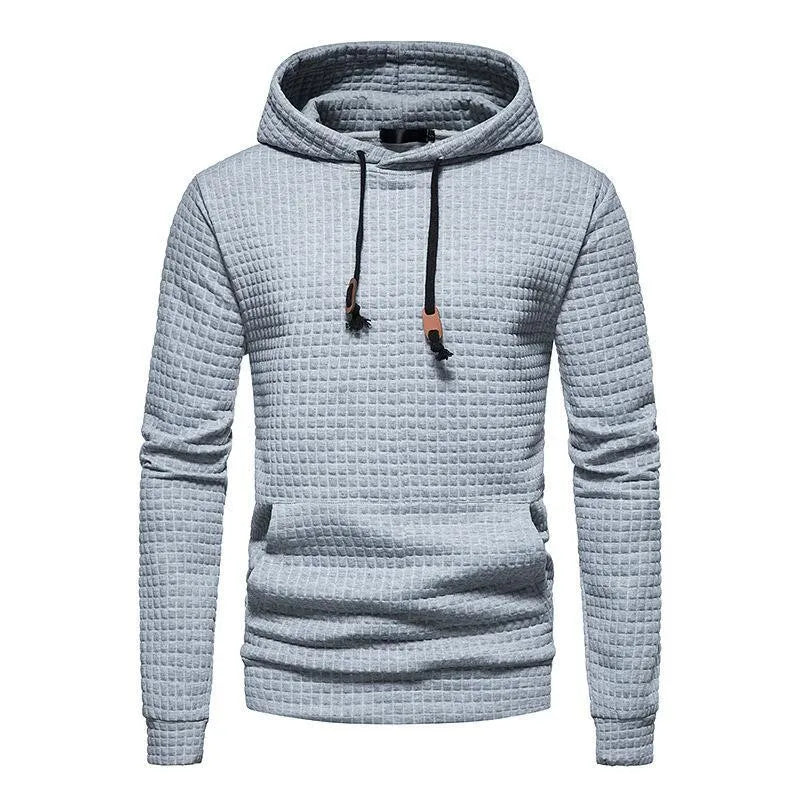 2024 new men's casual large pocket pullover, small checkered jacquard sweatshirt, checkered hoodie, fashionable sportswear