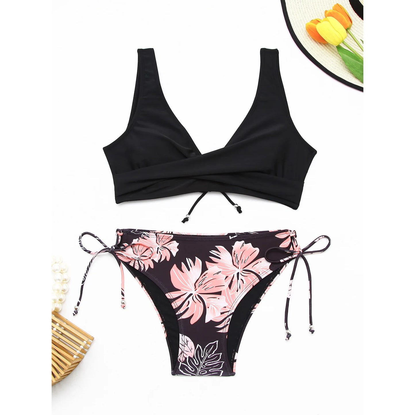 Sexy Bikini Set Women Biquini Swimwear V-Neck Push Up Two Pieces Swimsuit Floral Beachwear Female Bathing Suits Swimming Suits
