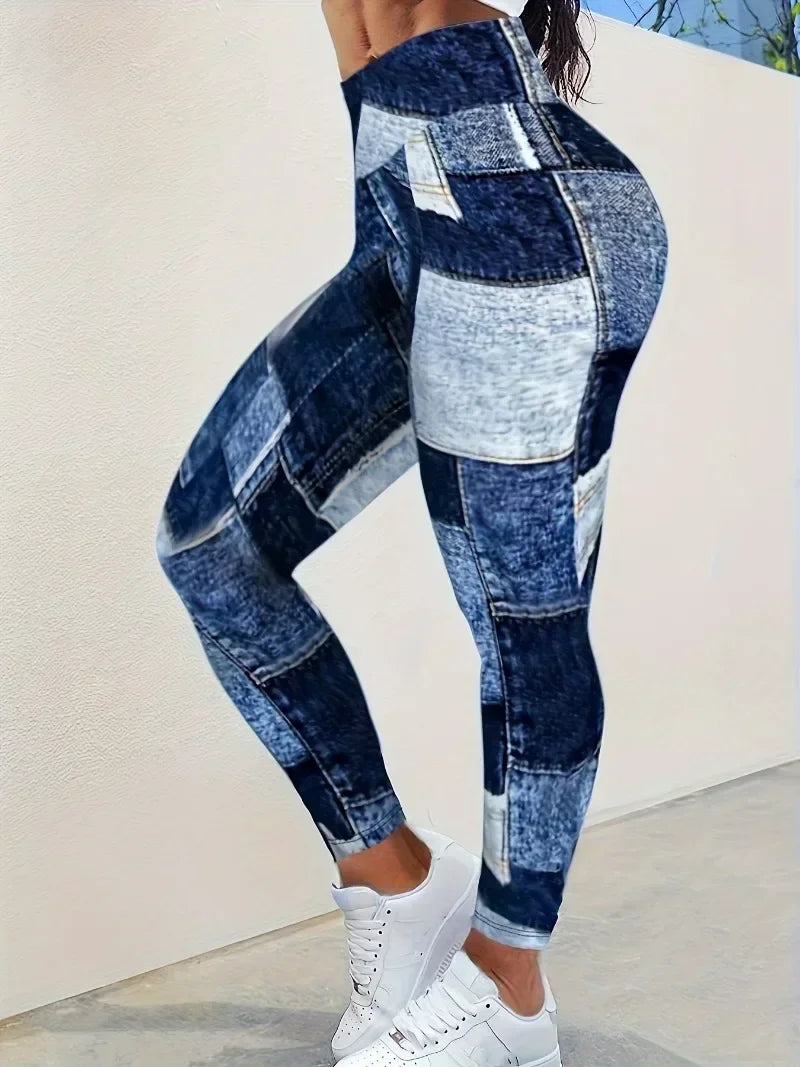 Women's Plus Size 1XL-5XL Casual Tights Sports Pants Casual Colored Slim Fit Pants Imitation Denim Tight High Waist Leggings