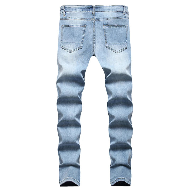 Fashion Men's Slim Jeans New Casual Pencil Pants Zipper Hole Denim Pants Punk Skinny Pantalones High Street Clothing Slim Jeans
