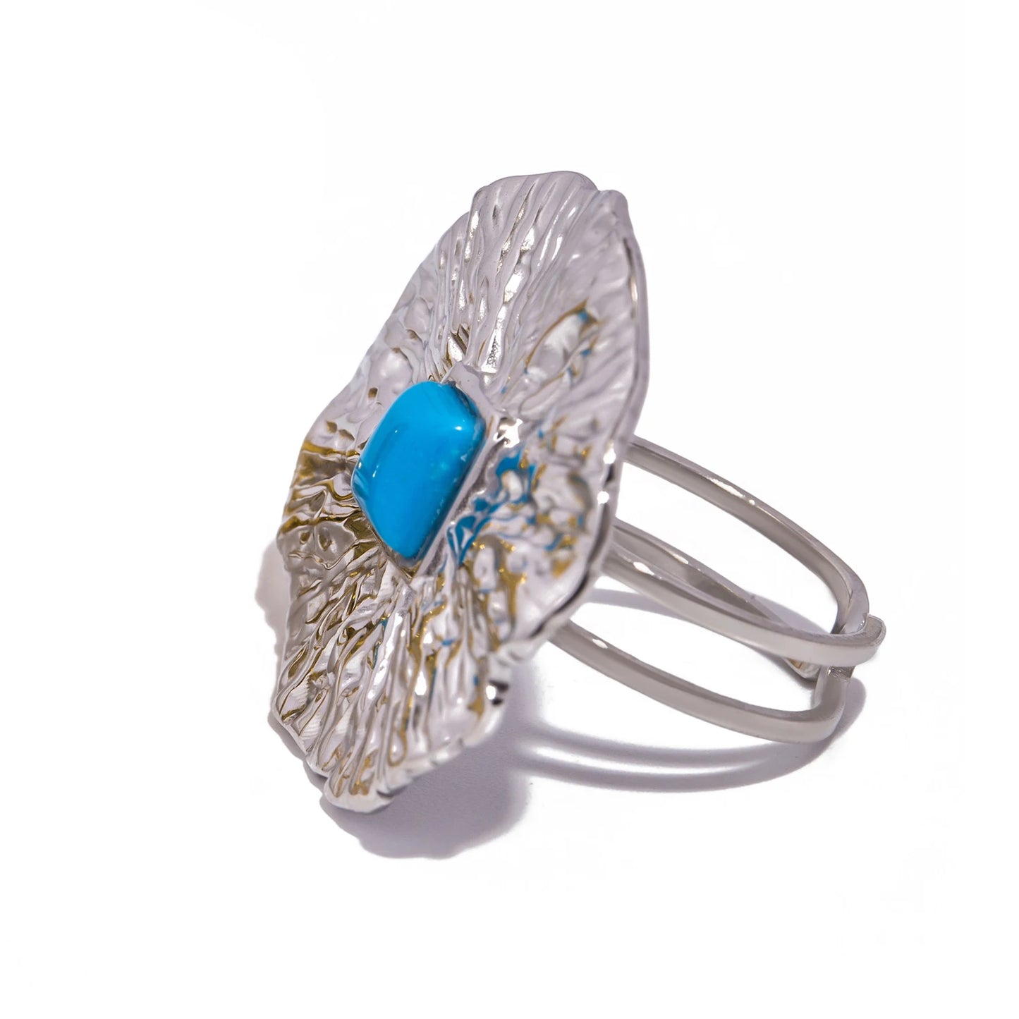 Luxury Natural Stone Stainless Steel Geometric Open Ring Gold Color 18K PVD Plated High Quality France Finger Jewelry