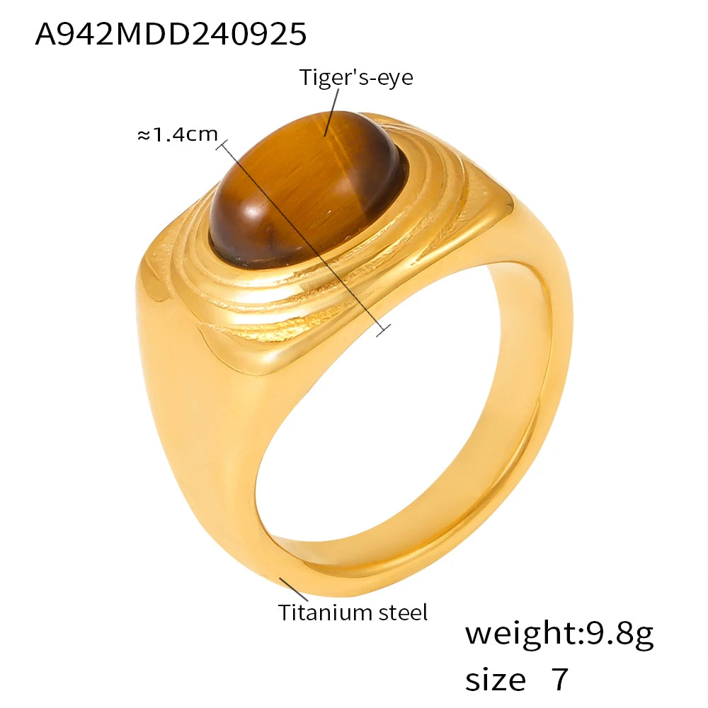 Nivora Stainless Steel Vintage Rings For Women Shiny Tiger's Eye Stone Cocktail Rings Women No Tarnish Jewelry Gifts