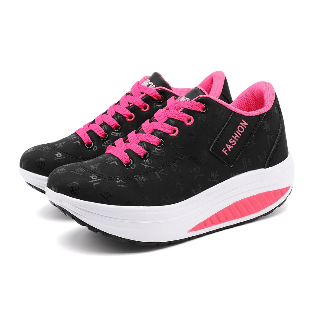 Comfortable Wedge Heel Thick Sole Sneakers Lace-up shoes