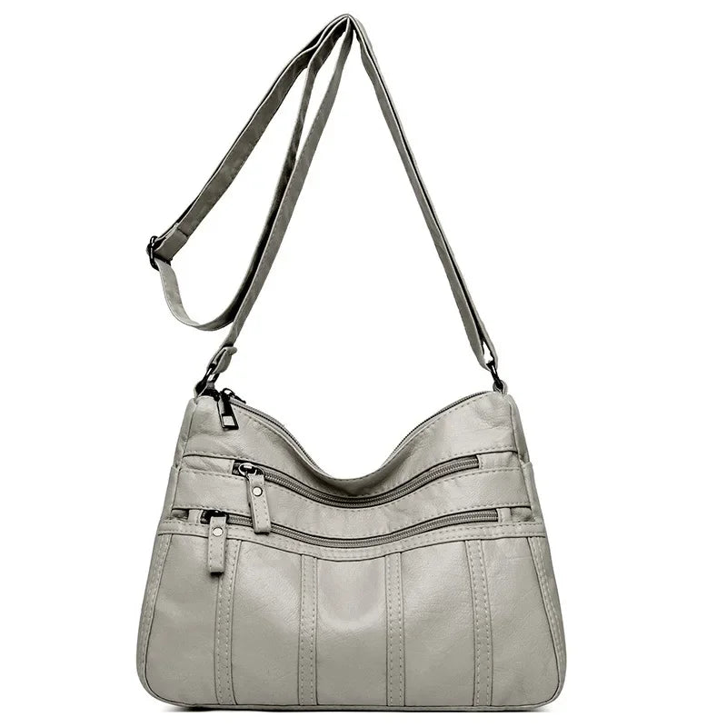 Fashion Soft Leather Crossbody Bags for Women 2025 Casual Female Multi Pocket Messenger Bags Retro Handbags Ladies Shoulder Bags