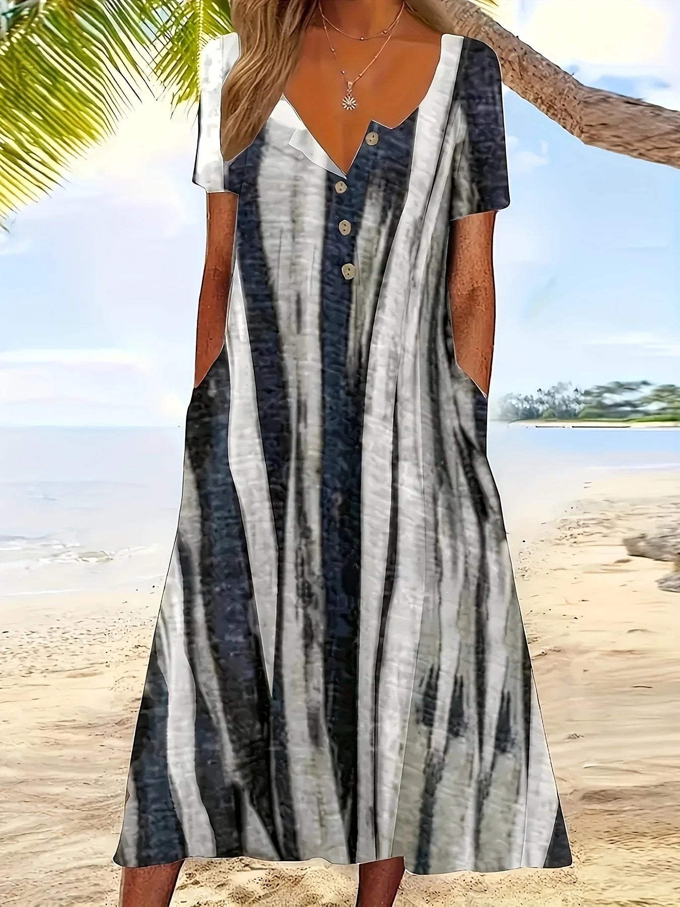 Plus-size women's multi-colored sleeveless round-neck printed dress, suitable for spring/summer/fall - oversized turtleneck styl