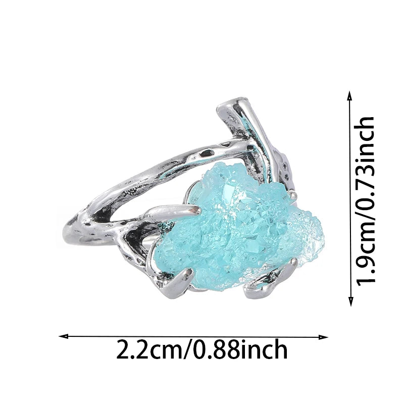 Retro Handmade Silver Plated Crystal Geometry Rings for Female Blue Stone Ring Bohemian Charm Women Wedding Engagement Jewelry