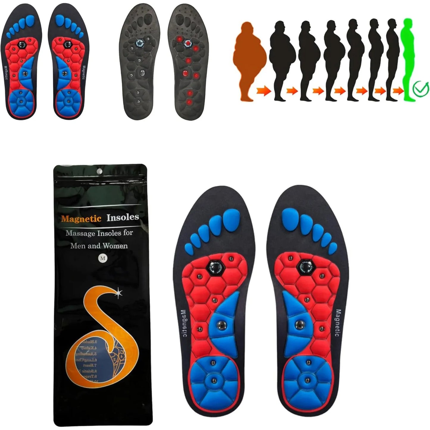 1 Pair Acupressure Foot Insoles for Men Women Orthopedic Gel Magnetic Shoe Inserts Magnet Technology Support Insole 
