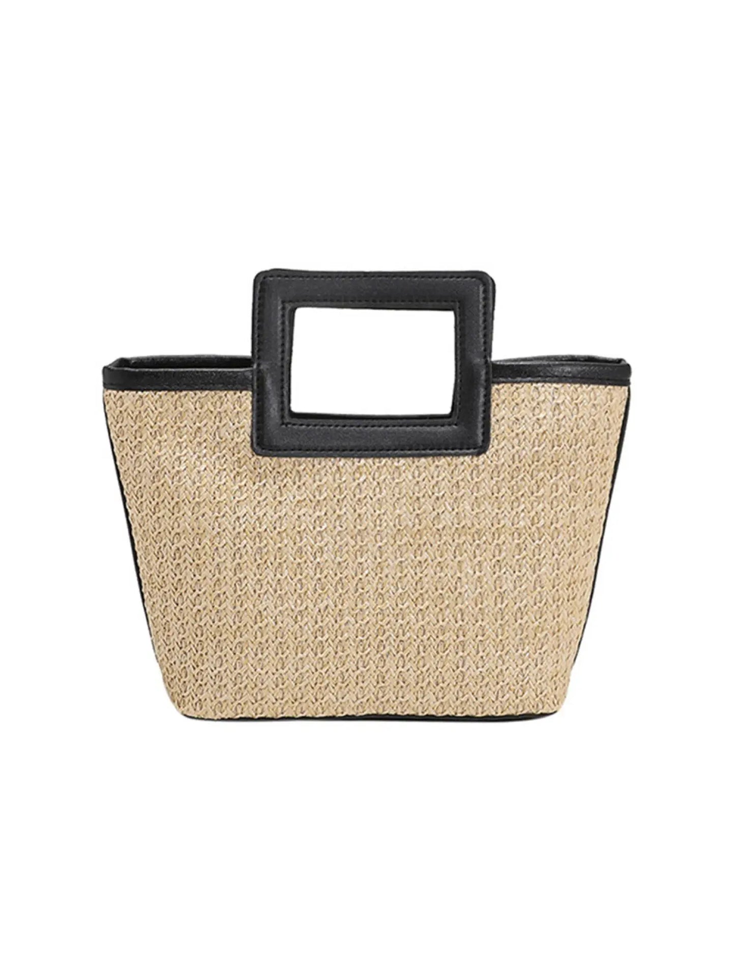 Women Casual Travel Handbag PU Leather Simple Straw Bag Large Capacity Versatile Weaving Bag Female Leisure Bag