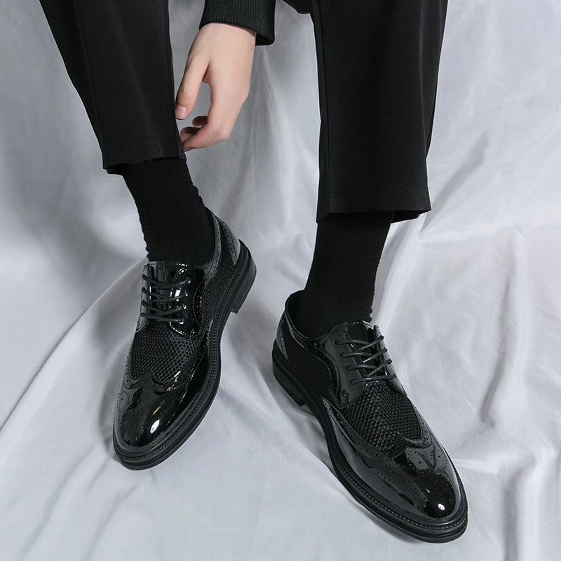 New Summer Oxford Shoes Luxury Brand Men's Wedding Shoes Pointed Toe Men Dress Shoes Breathable Casual Brogue Shoes Big Size 46