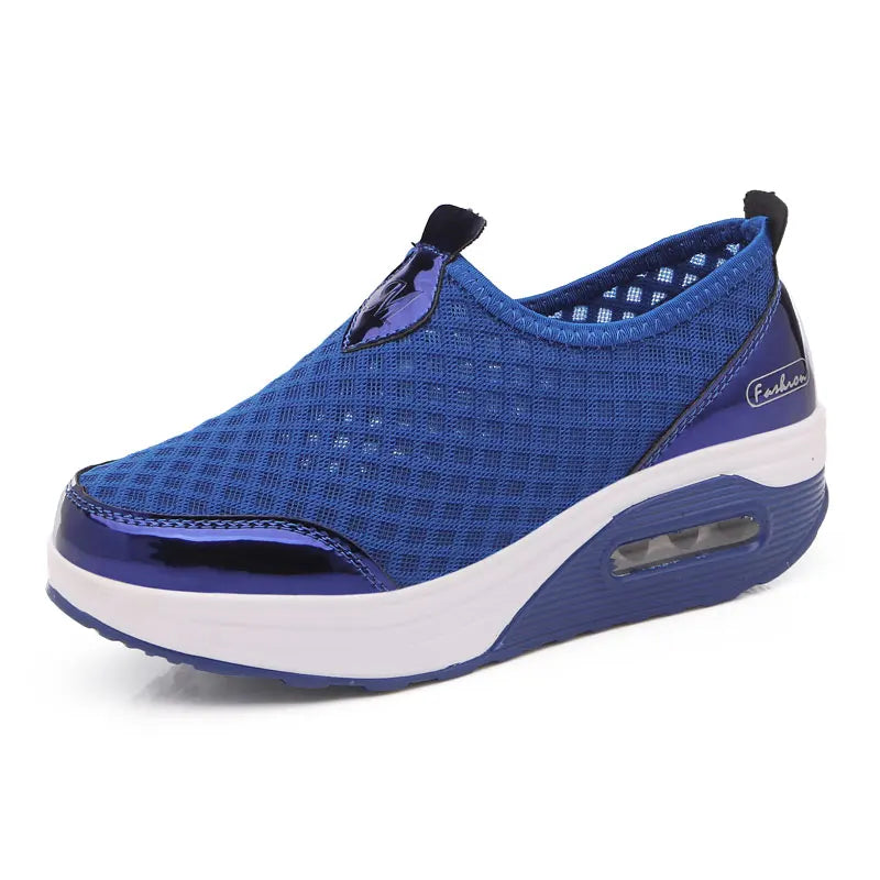 Wedge Hollowed Out Slip-on Mesh Platform Vulcanization Shoes