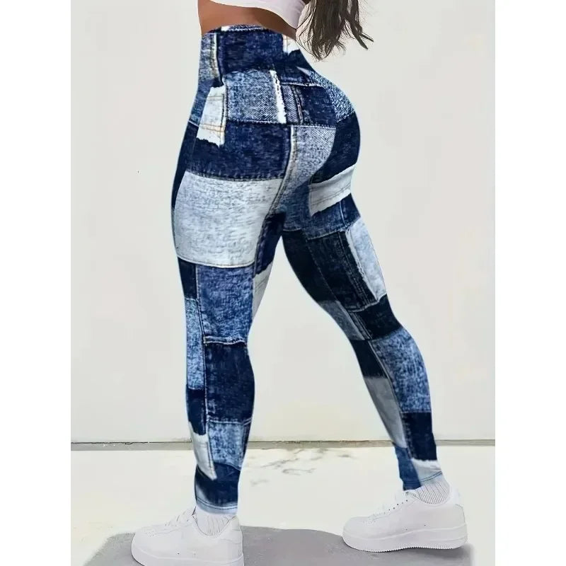 Women's Plus Size 1XL-5XL Casual Tights Sports Pants Casual Colored Slim Fit Pants Imitation Denim Tight High Waist Leggings