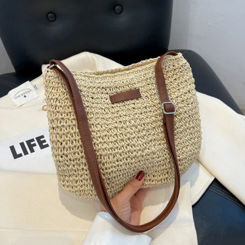 Straw Knitted Purses and Handbags Women Shoulder Bag Straw Woven Side Bag for Ladies Handbag Beach Bag Crossbody Bags for Women