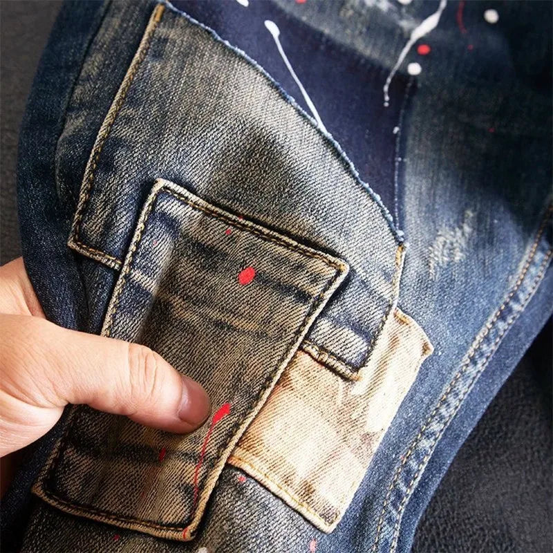 2024 Spring and Autumn New Fashion Trend Printed Straight Leg Stretch Jeans Men's Casual Loose Comfortable High Quality Pants