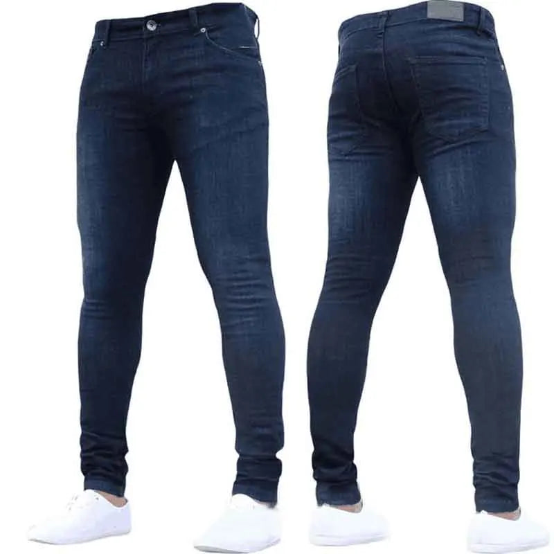 Solid Color Fashion Men Casual Pants Stretch Jeans Skinny Work Trousers Male Wash Slim Fit for Zippered Jeans Men Clothing