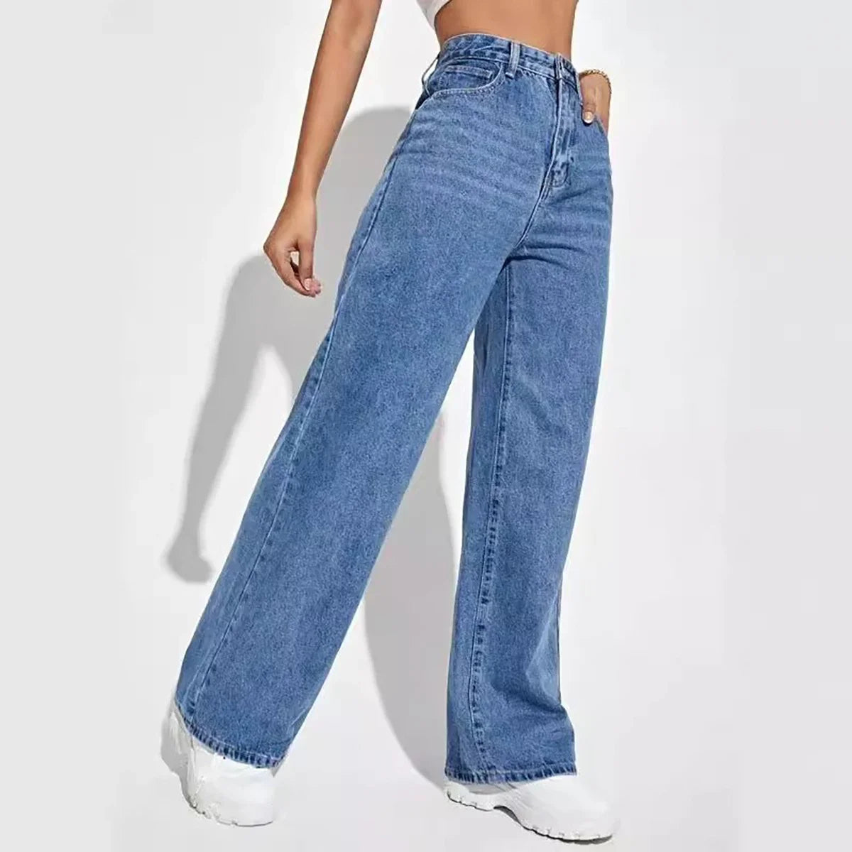 Women's New Dark Blue Wide Leg Straight Jeans Slimming All-match Spring Summer