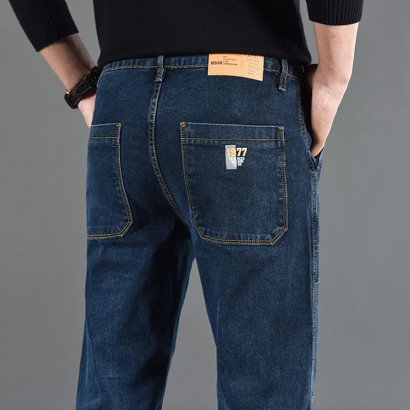 2025 New Style Jeans Men's Slim Fit Korean Style Comfortable Straight Leg Elastic Gray Mid Waist Pants Men's Casual Denim Pants