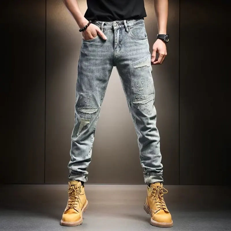 2025 New Japan Style Men's Jeans Korean High Street Patchwork Denim Pants Boyfriend Jeans Loose Straight Fit Casual Trousers