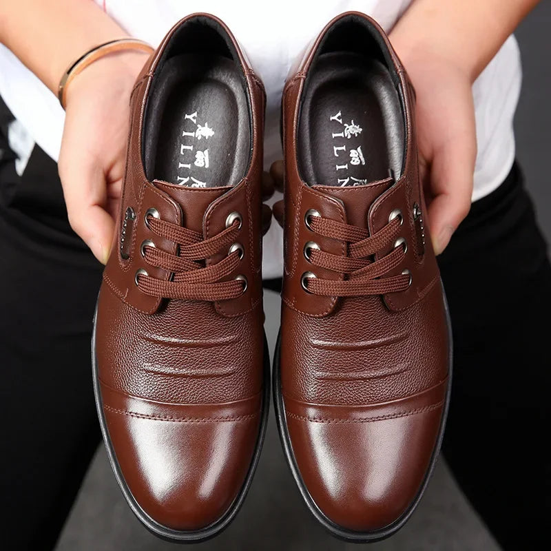 Men's Genuine Cow Leather Shoes Business Casual Shoes With Triple-Stitched Soles For Middle-Aged And Elderly Men