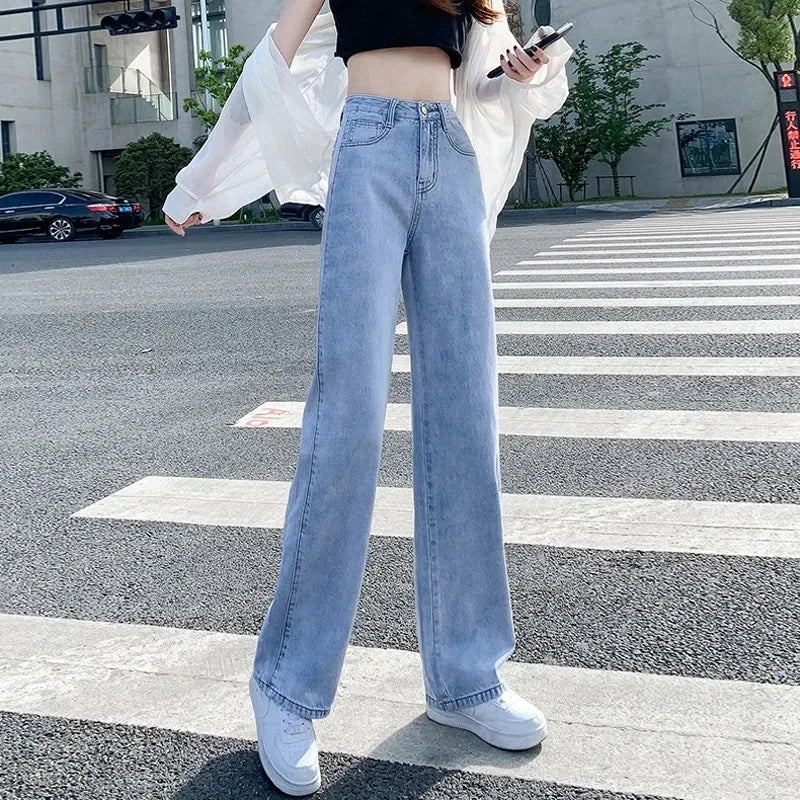 Loose Wide Leg Jeans Women's New Style Pink High Waist Slimming Floor Length Vibe Wind Summer Jeans Casual Comfortable Fit